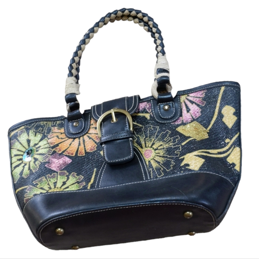 Nine West, floral print, small/medium tote with a few sequenced accents.